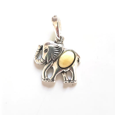 silver elephant necklace with amber