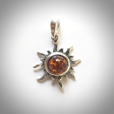 sterling silver amber sun pendant