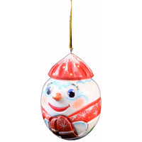 Snowman in Red Hand Carved Christmas Ornament