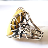 spiderweb butterscotch amber silver ring