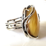 spider web butterscotch amber silver ring