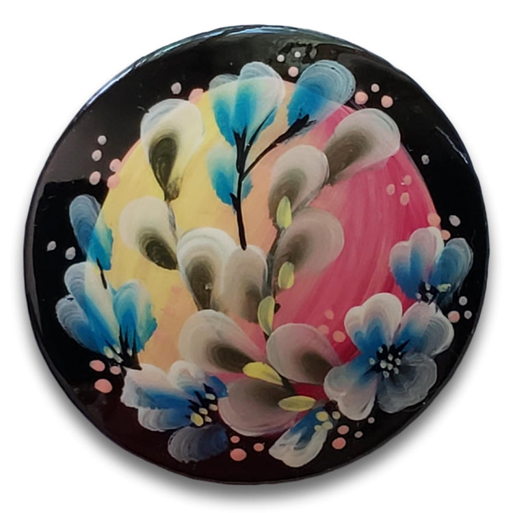 Russian hand painted floral brooch Spring Bloom