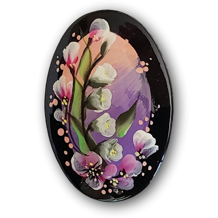 Spring Flowers Hand Painted Oval Brooch BuyRussianGifts Store