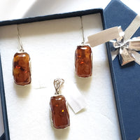 rectangular amber silver jewelry set 
