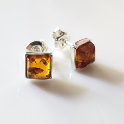 tiny silver amber stud earrings