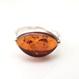 oval cognac amber sterling silver ring