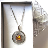 sterling silver with amber sun necklace in gift box