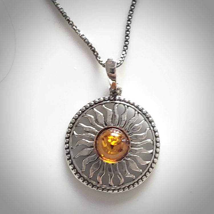 sterling silver  amber sun necklace 