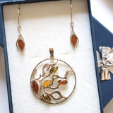 sunburst silver pendant with earrings silver set