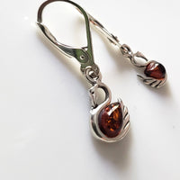 swan small silver amber dangle earrings