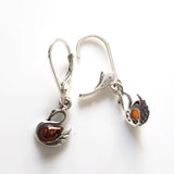 Swan Sterling Silver Amber Dangle Earrings BuyRussianGifts Store