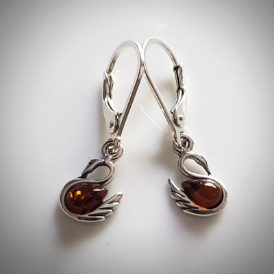 swan silver amber dangle earrings