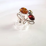 modern silver ring with multicolor genuine amber
