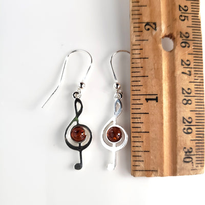 Sterling Silver & Amber Treble Clef Musical Earrings BuyRussianGifts Store