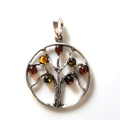 Tree of Life sterling silver with amber pendant 