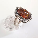 antique design silver ring with natural amber