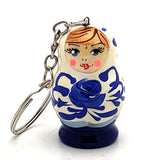 White Matryoshka Doll Keychain with Blue Flowers