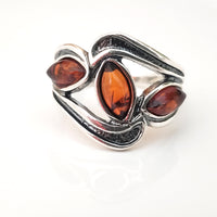 cognac amber sterling silver ring