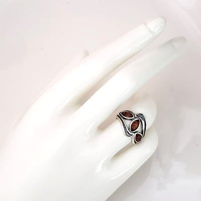 wide dark brown amber silver ring