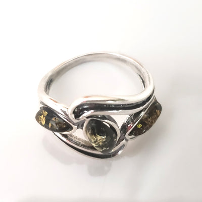 baltic green amber in silver ring