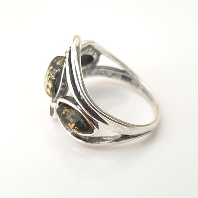 baltic green amber in silver ring