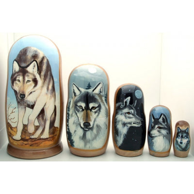 Gray Wolf Nesting Doll Set 7" Tall