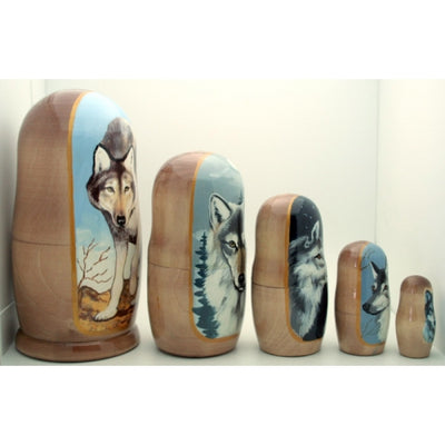 Gray Wolf Nesting Doll Set 7" Tall