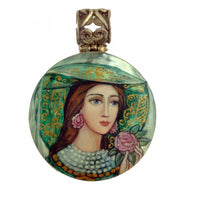 Woman in Green Hand Painted Pendant Vislana Collection