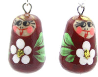 Burgundy with Flower Matryoshka Doll Earrings